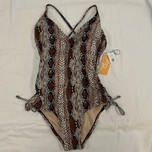 Black Brown One Piece Swimsuit